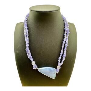 Vintage Handmade Blue Chalcedony Choker/Necklace With Silver Hook 15”